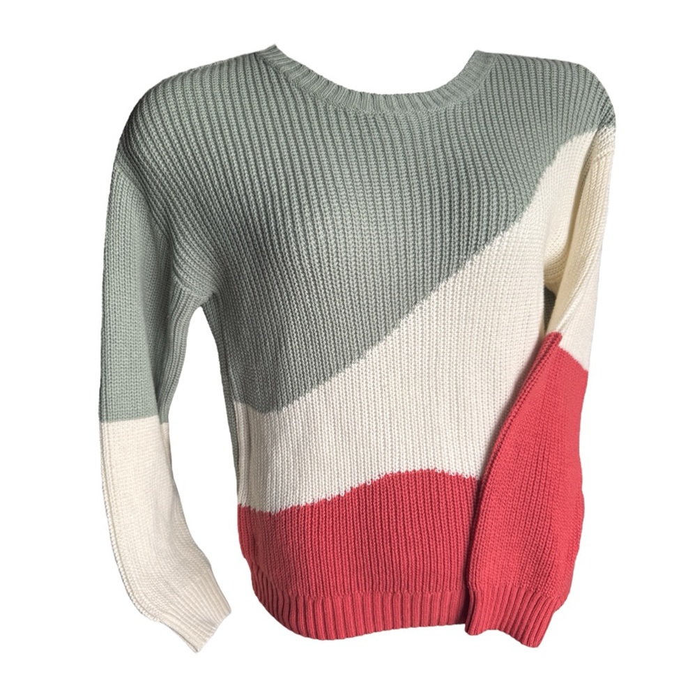 Love Ellie Colorblock Sweater Sage Cream Coral Knit Women’s XL